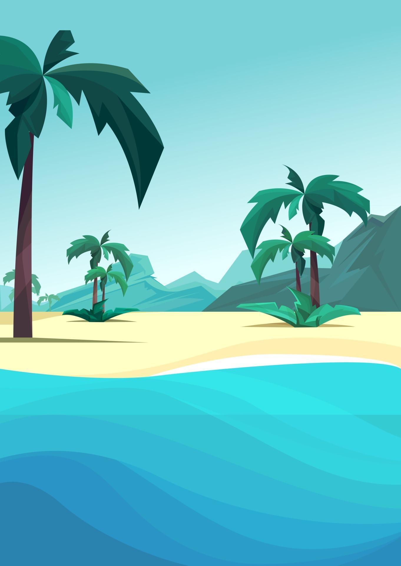 Ocean coast with palms and mountain in vertical orientation. 2653526 ...