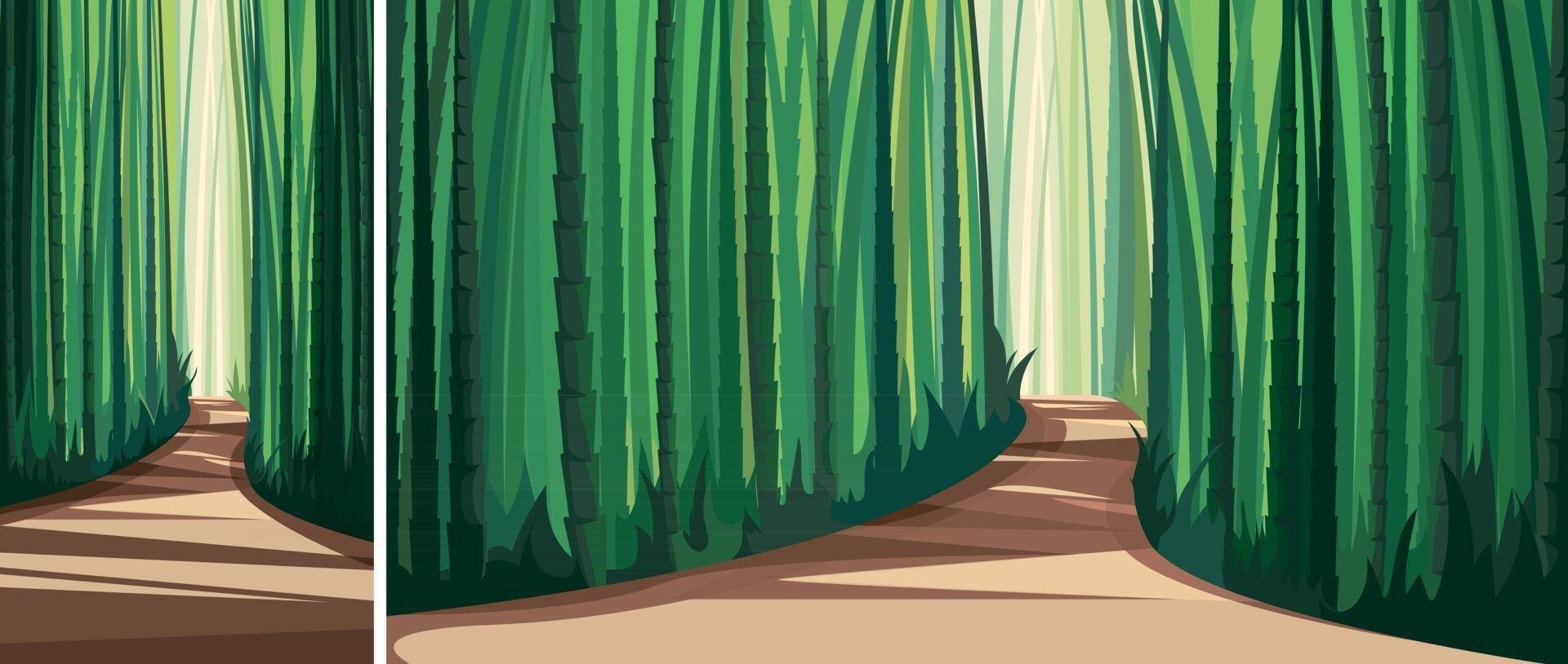 Road in bamboo forest. Landscape in different orienations. vector