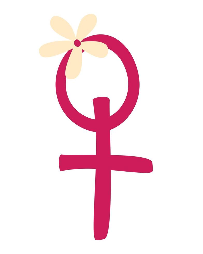 Female symbol with a flower. Girl Power. Gender equality. Feminism. Vector flat illustrations. Isolated against white background