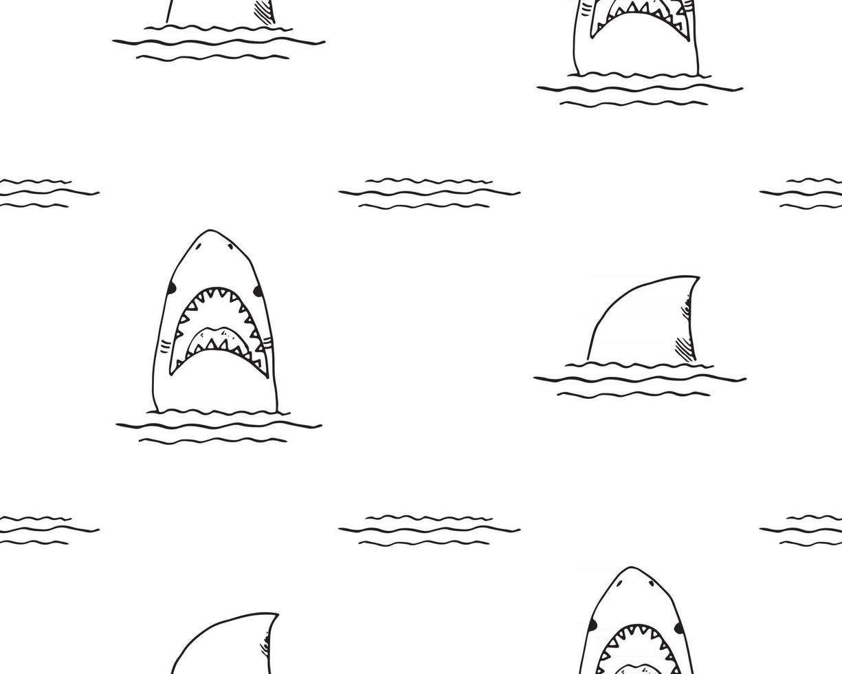 Shark seamless pattern, Hand drawn sketched doodle shark, vector illustration