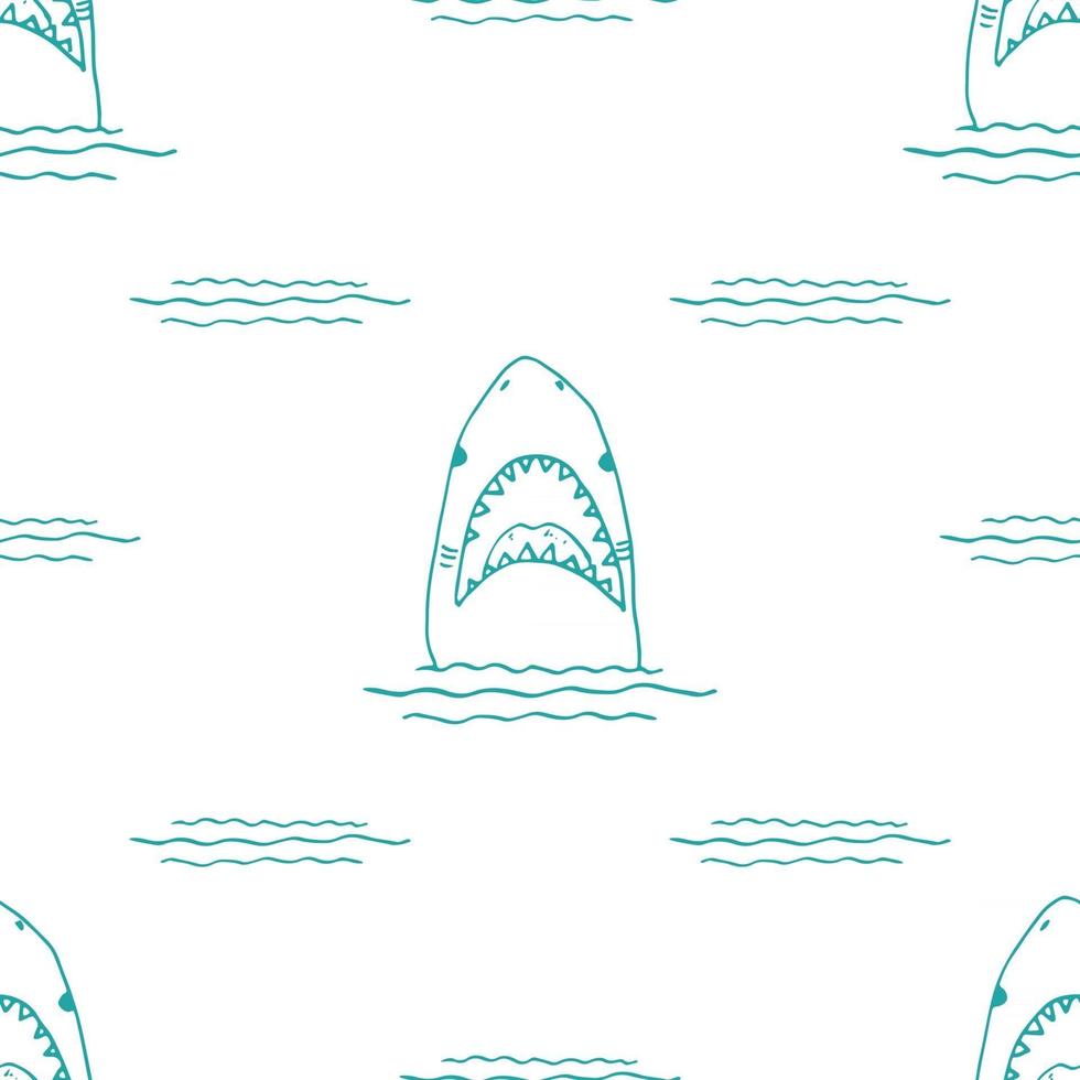 Shark seamless pattern, Hand drawn sketched doodle shark, vector illustration