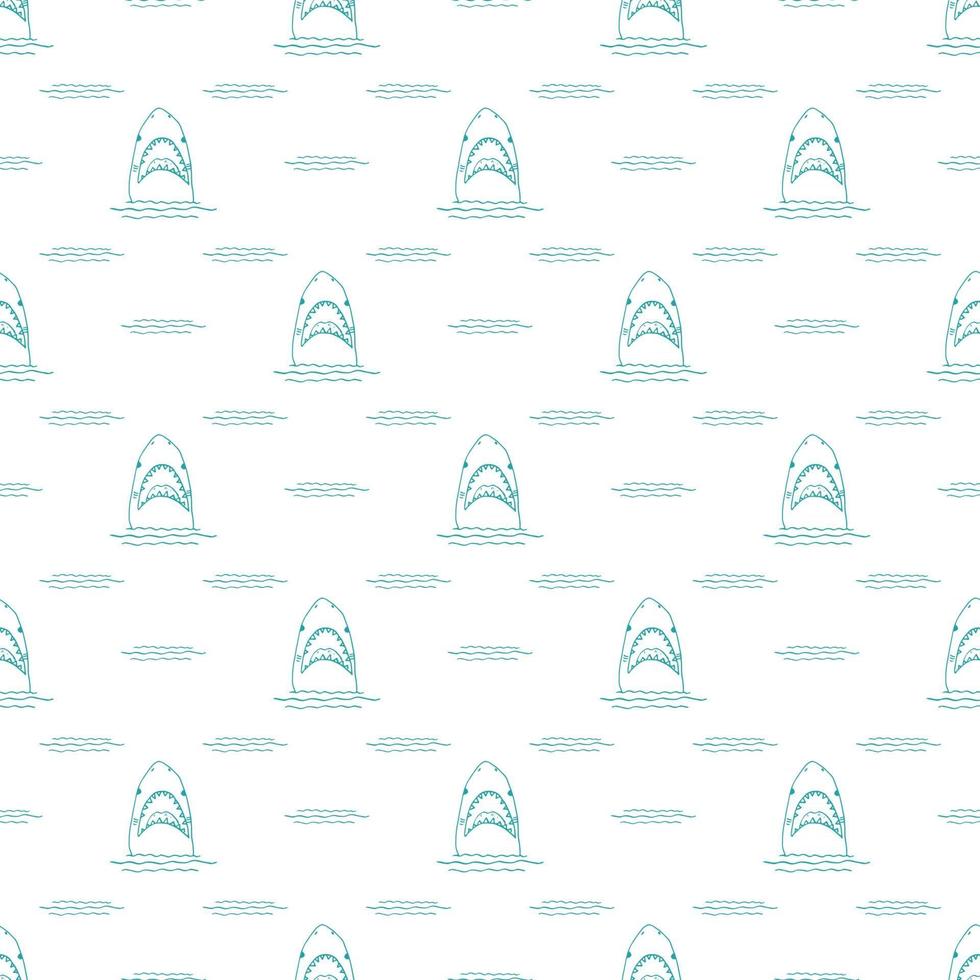 Tiburón de patrones sin fisuras, tiburón doodle esbozado dibujado a mano, ilustración vectorial vector