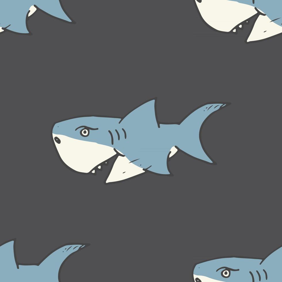 Shark seamless pattern, Hand drawn sketched doodle shark, vector illustration