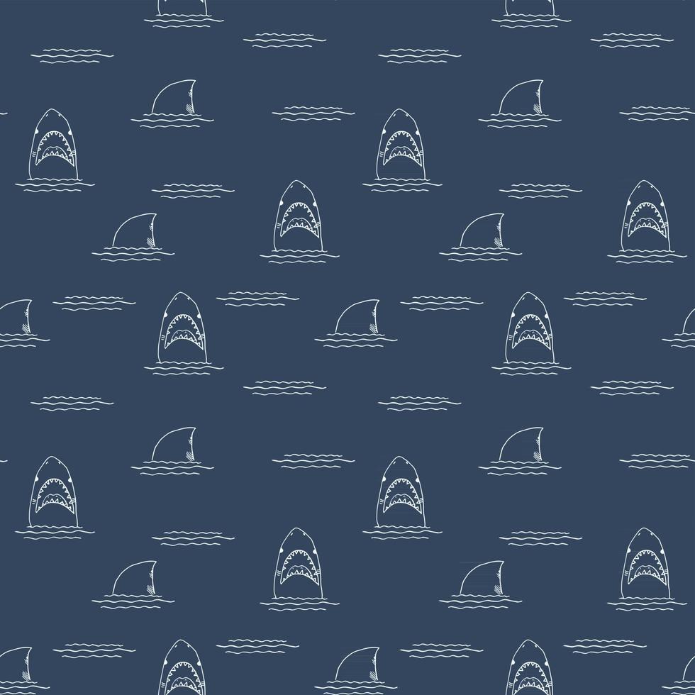 Shark seamless pattern, Hand drawn sketched doodle shark, vector illustration