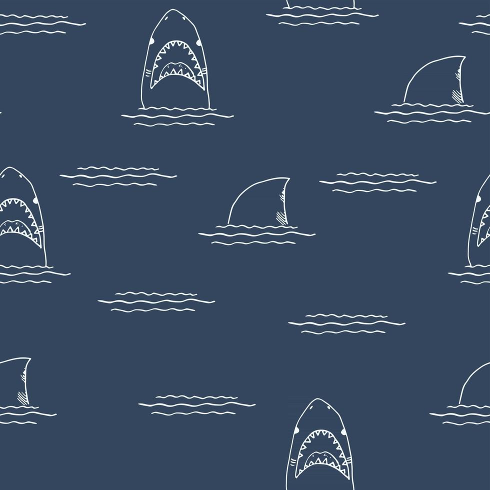 Shark seamless pattern, Hand drawn sketched doodle shark, vector illustration