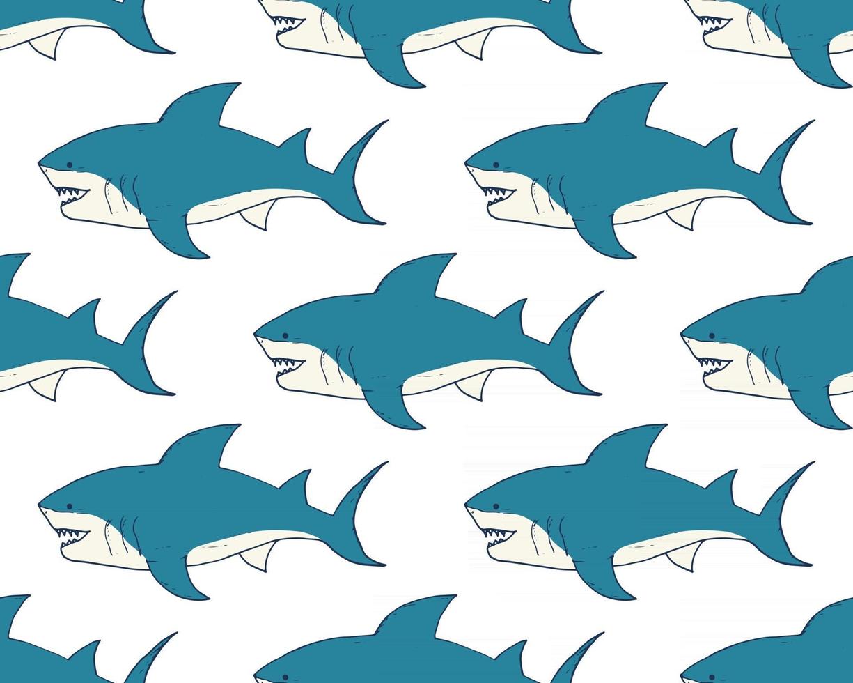 Shark seamless pattern, Hand drawn sketched doodle shark, vector illustration