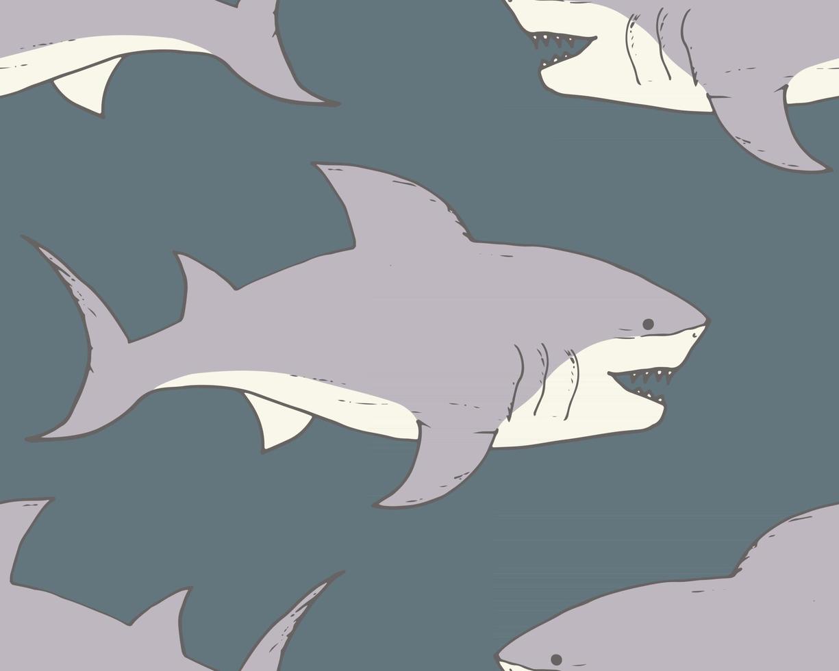 Shark seamless pattern, Hand drawn sketched doodle shark, vector illustration