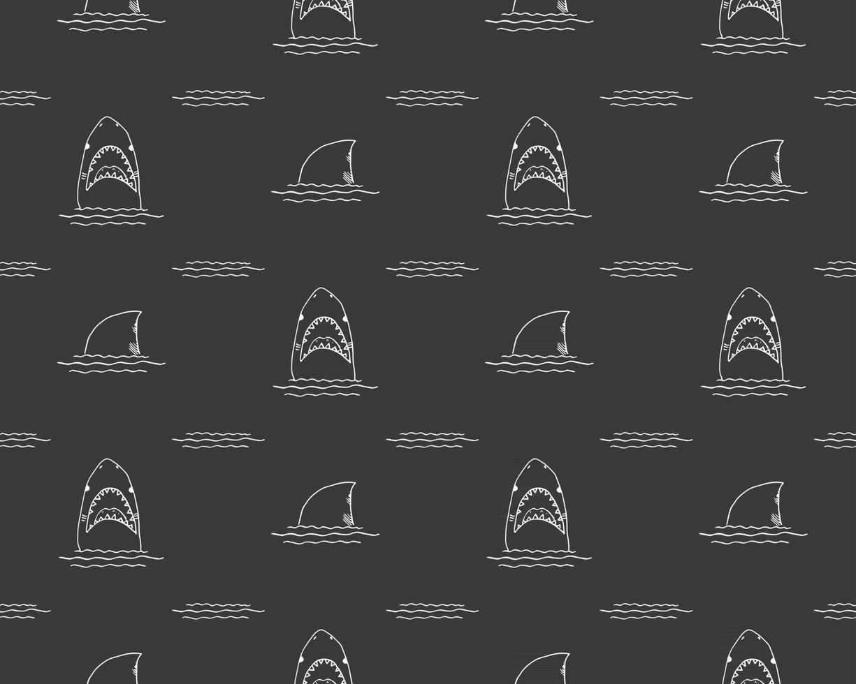 Shark seamless pattern, Hand drawn sketched doodle shark, vector illustration