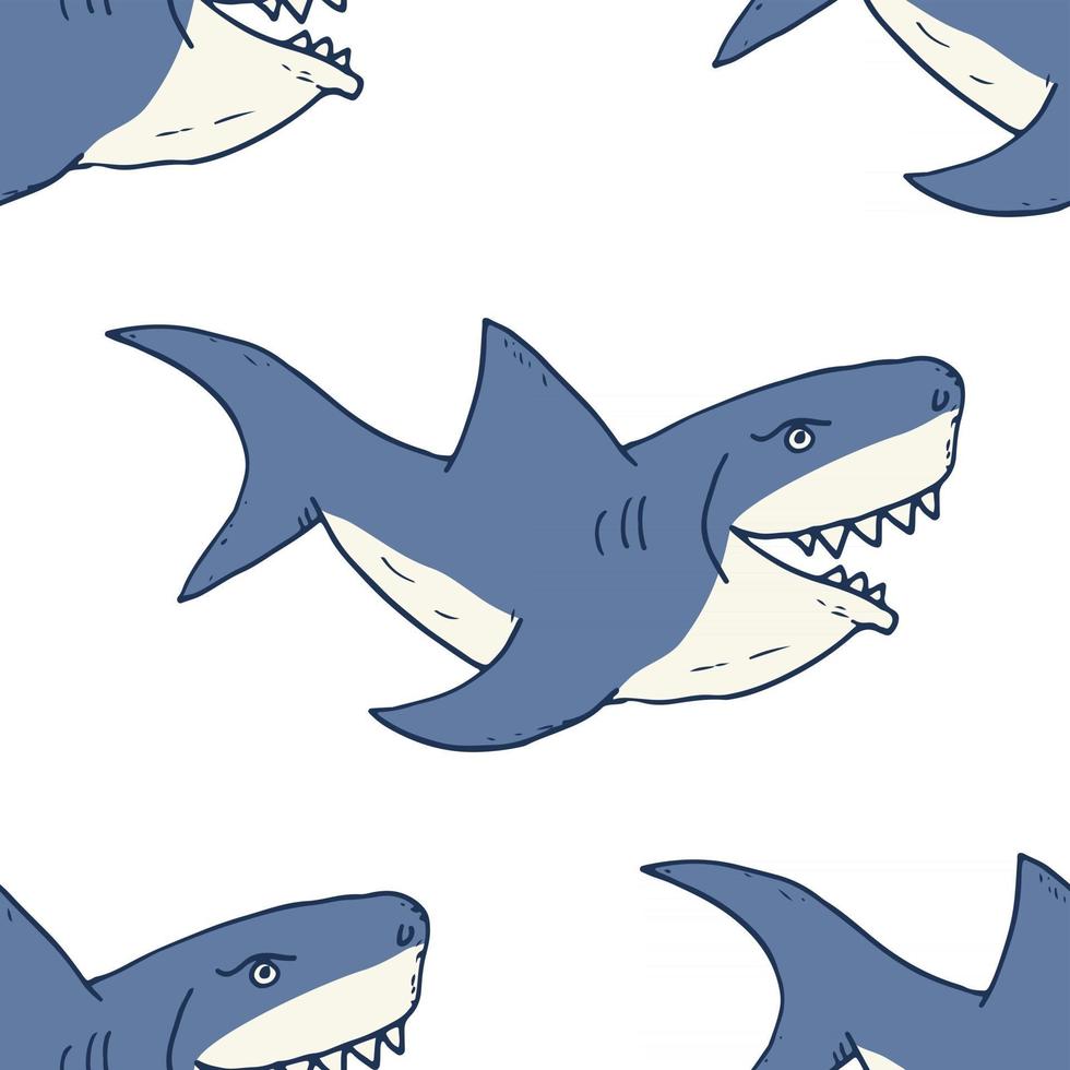 Shark seamless pattern, Hand drawn sketched doodle shark, vector illustration