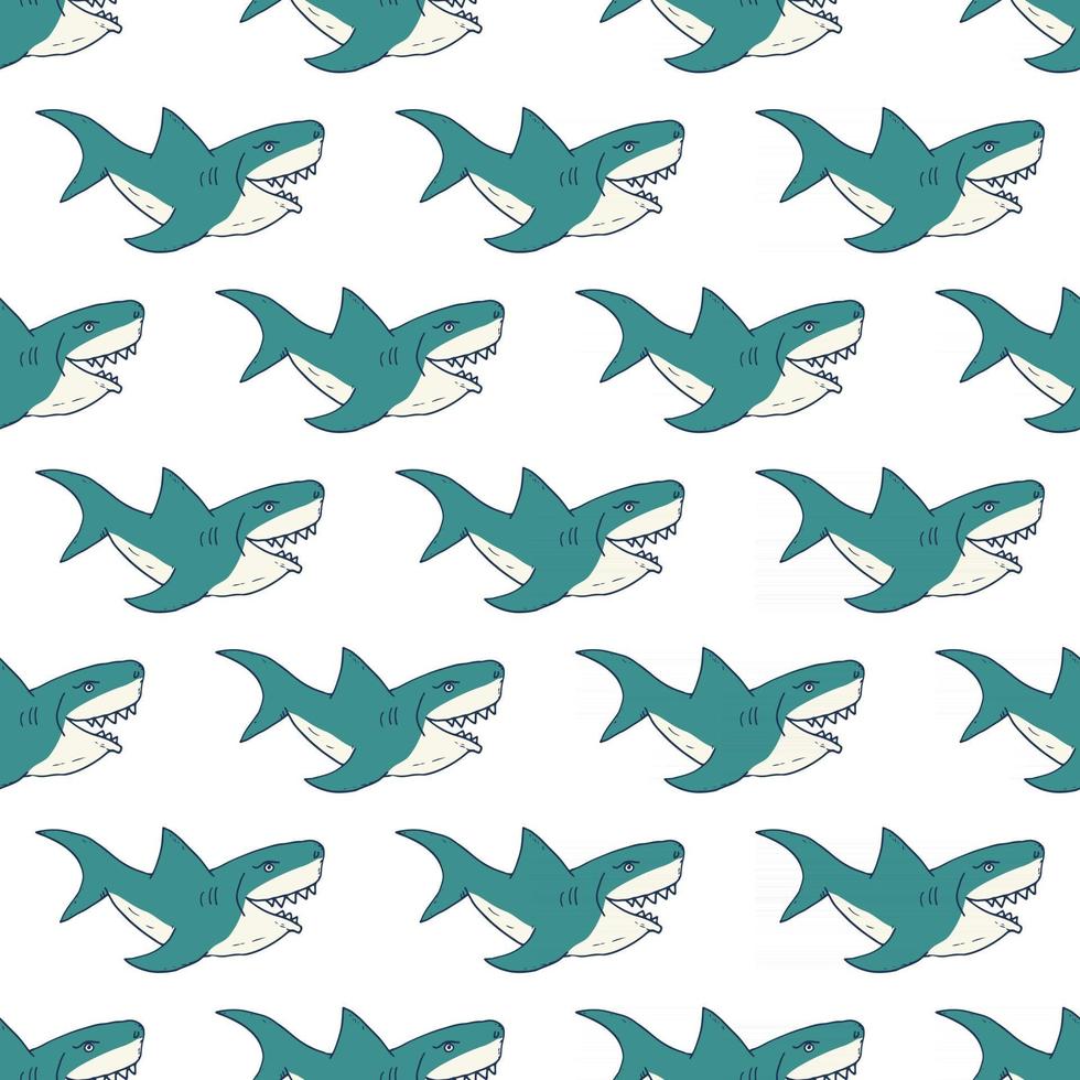 Shark seamless pattern, Hand drawn sketched doodle shark, vector illustration