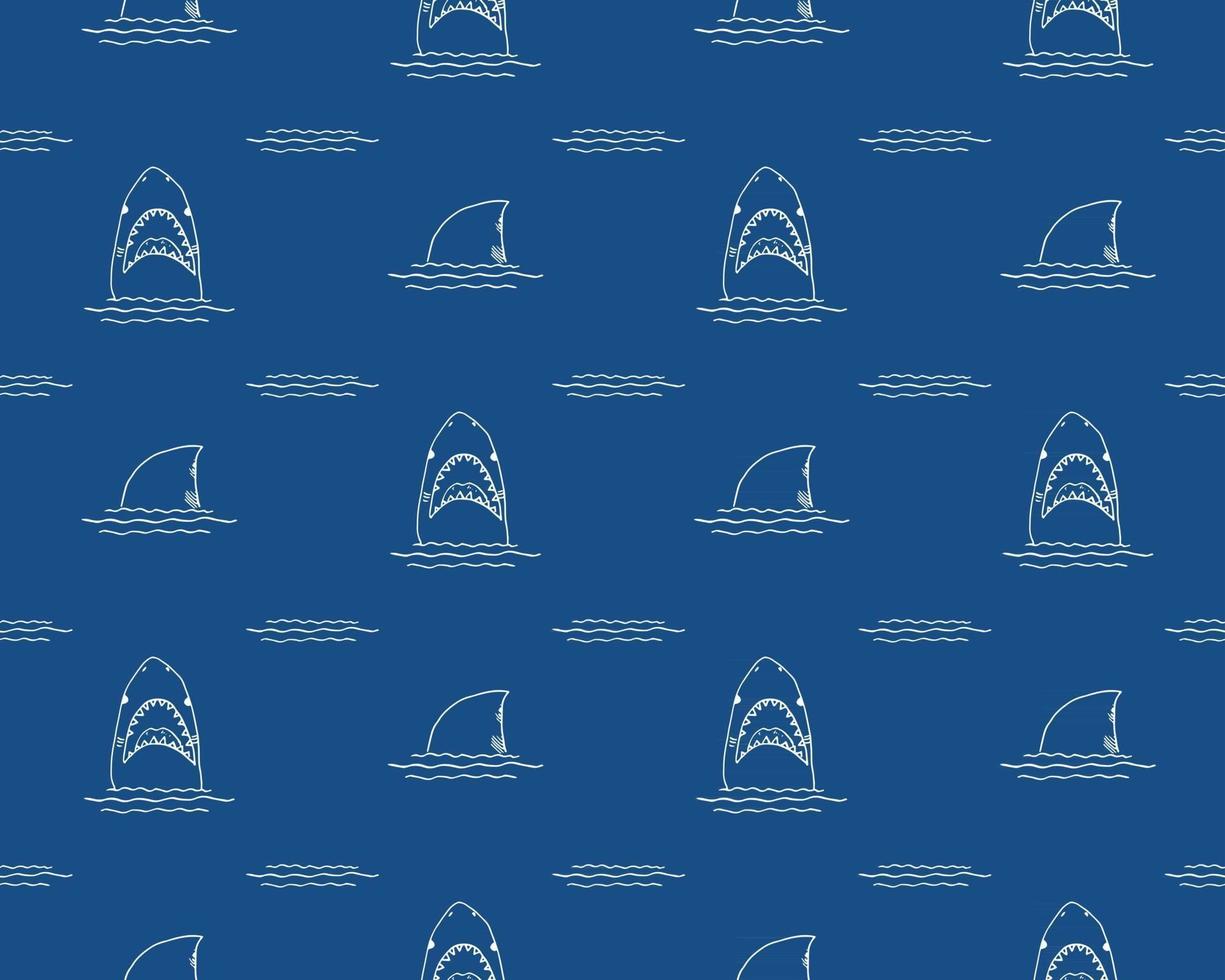 Shark seamless pattern, Hand drawn sketched doodle shark, vector illustration