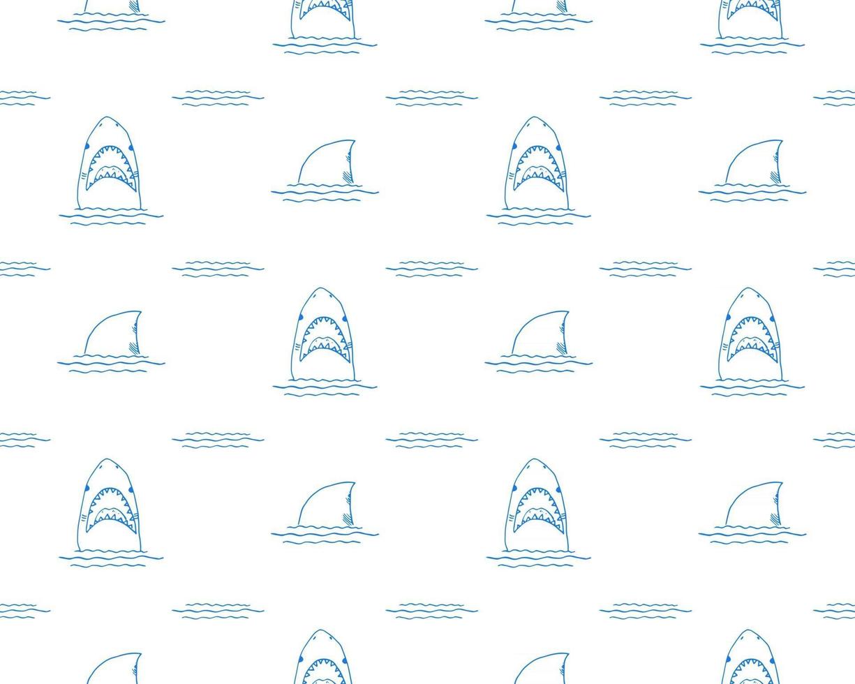 Shark seamless pattern, Hand drawn sketched doodle shark, vector illustration