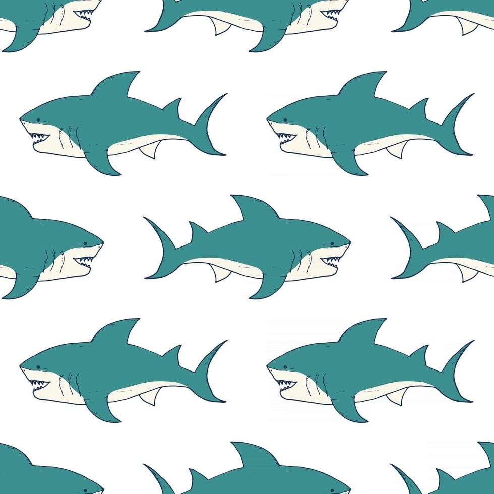 Shark seamless pattern, Hand drawn sketched doodle shark, vector illustration