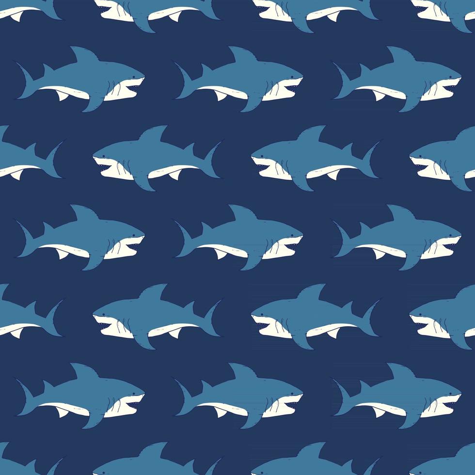 Shark seamless pattern, Hand drawn sketched doodle shark, vector illustration