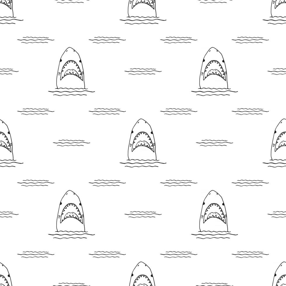 Shark seamless pattern, Hand drawn sketched doodle shark, vector illustration