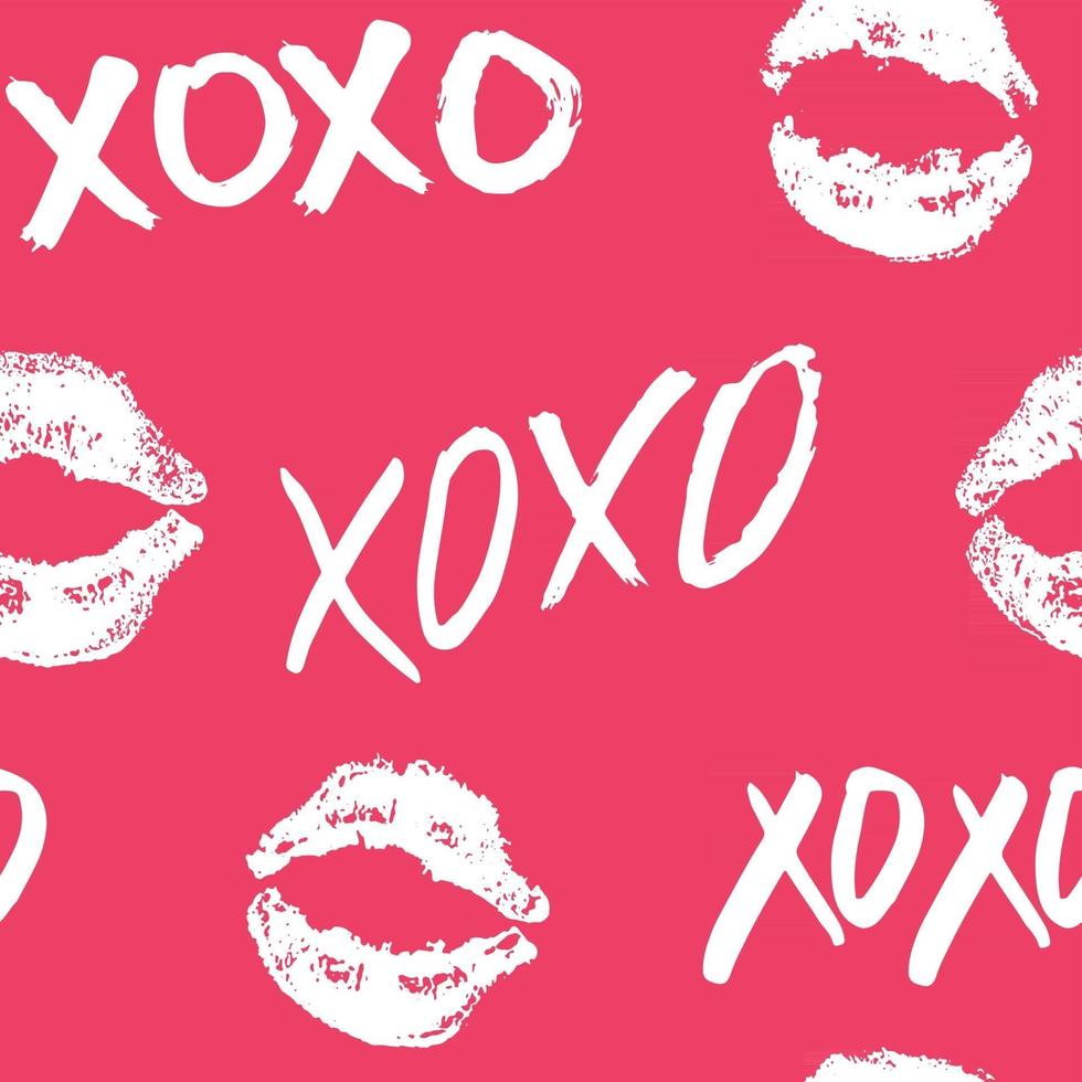 XOXO brush lettering signs seamless pattern, Grunge calligraphic hugs and kisses Phrase, Internet slang abbreviation XOXO symbols, vector illustration isolated on white background