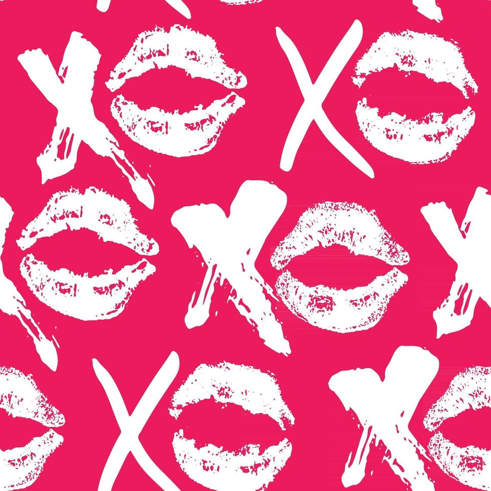 XOXO brush lettering signs seamless pattern, Grunge calligraphic hugs and kisses Phrase, Internet slang abbreviation XOXO symbols, vector illustration isolated on white background