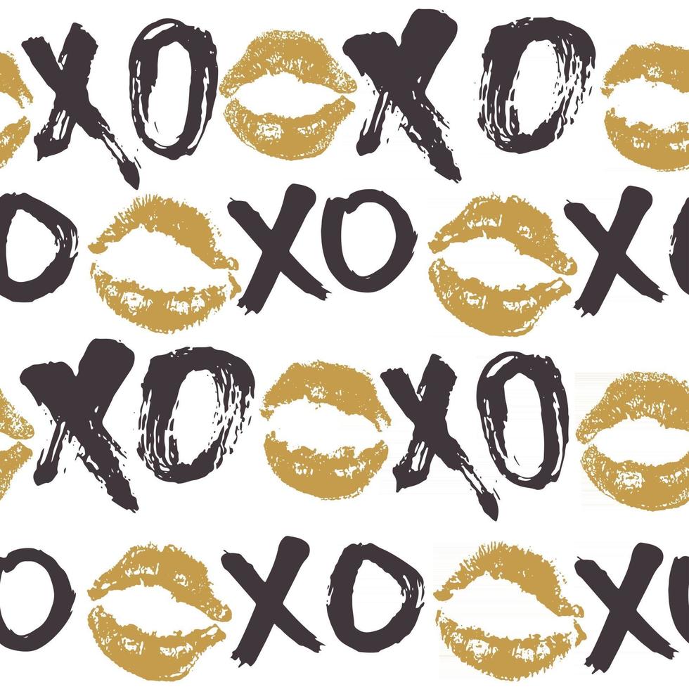 Xoxo cepillo letras signos de patrones sin fisuras, frase caligráfica de abrazos y besos de grunge, abreviatura de jerga de Internet símbolos xoxo, ilustración vectorial aislado sobre fondo blanco vector