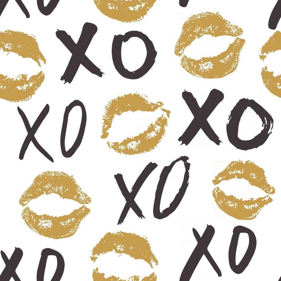 Xoxo cepillo letras signos de patrones sin fisuras, frase caligráfica de abrazos y besos de grunge, abreviatura de jerga de Internet símbolos xoxo, ilustración vectorial aislado sobre fondo blanco vector