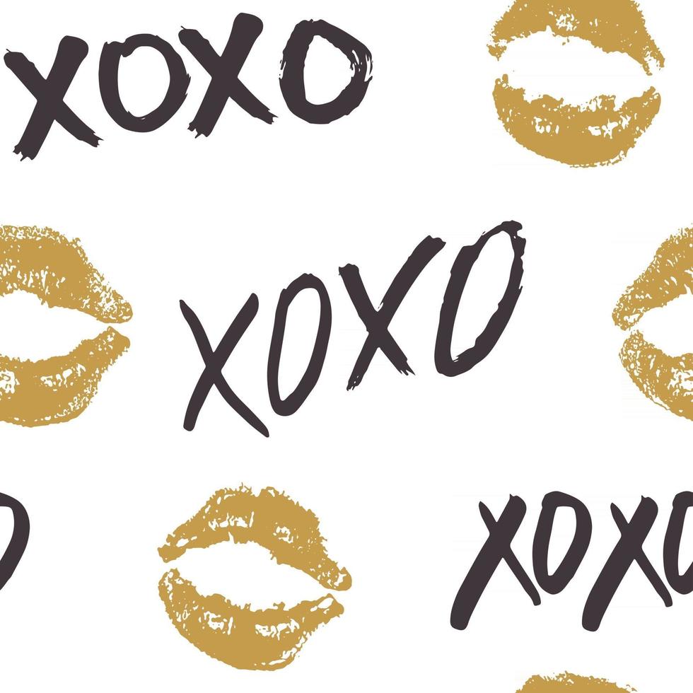 XOXO brush lettering signs seamless pattern, Grunge calligraphic hugs and kisses Phrase, Internet slang abbreviation XOXO symbols, vector illustration isolated on white background