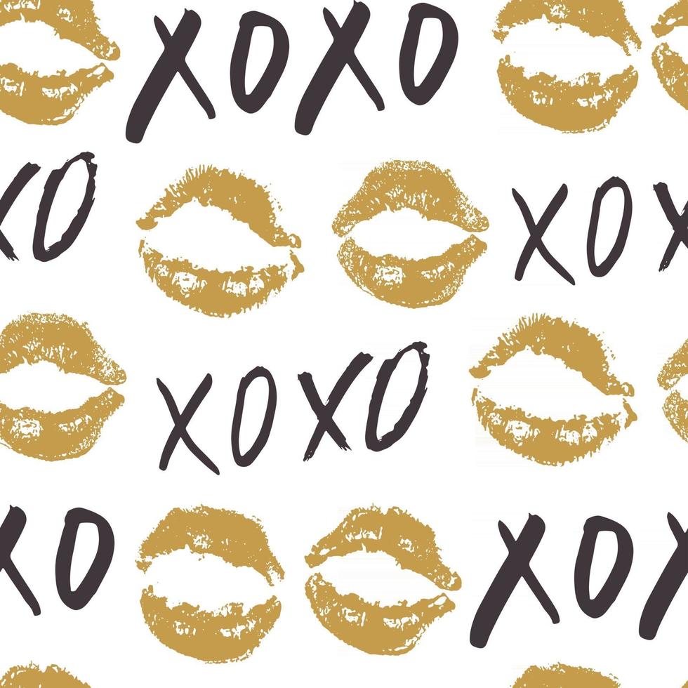 Xoxo cepillo letras signos de patrones sin fisuras, frase caligráfica de abrazos y besos de grunge, abreviatura de jerga de Internet símbolos xoxo, ilustración vectorial aislado sobre fondo blanco vector