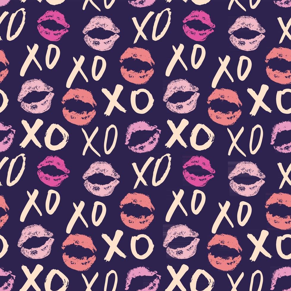 Xoxo cepillo letras signos de patrones sin fisuras, frase caligráfica de abrazos y besos de grunge, abreviatura de jerga de Internet símbolos xoxo, ilustración vectorial aislado sobre fondo blanco vector