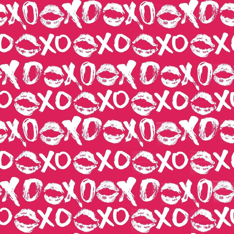 XOXO brush lettering signs seamless pattern, Grunge calligraphic hugs and kisses Phrase, Internet slang abbreviation XOXO symbols, vector illustration isolated on white background