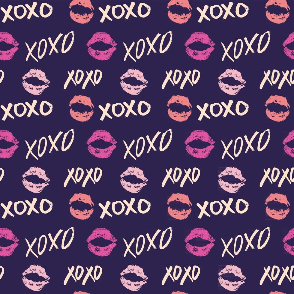 XOXO brush lettering signs seamless pattern, Grunge calligraphic hugs and kisses Phrase, Internet slang abbreviation XOXO symbols, vector illustration isolated on white background