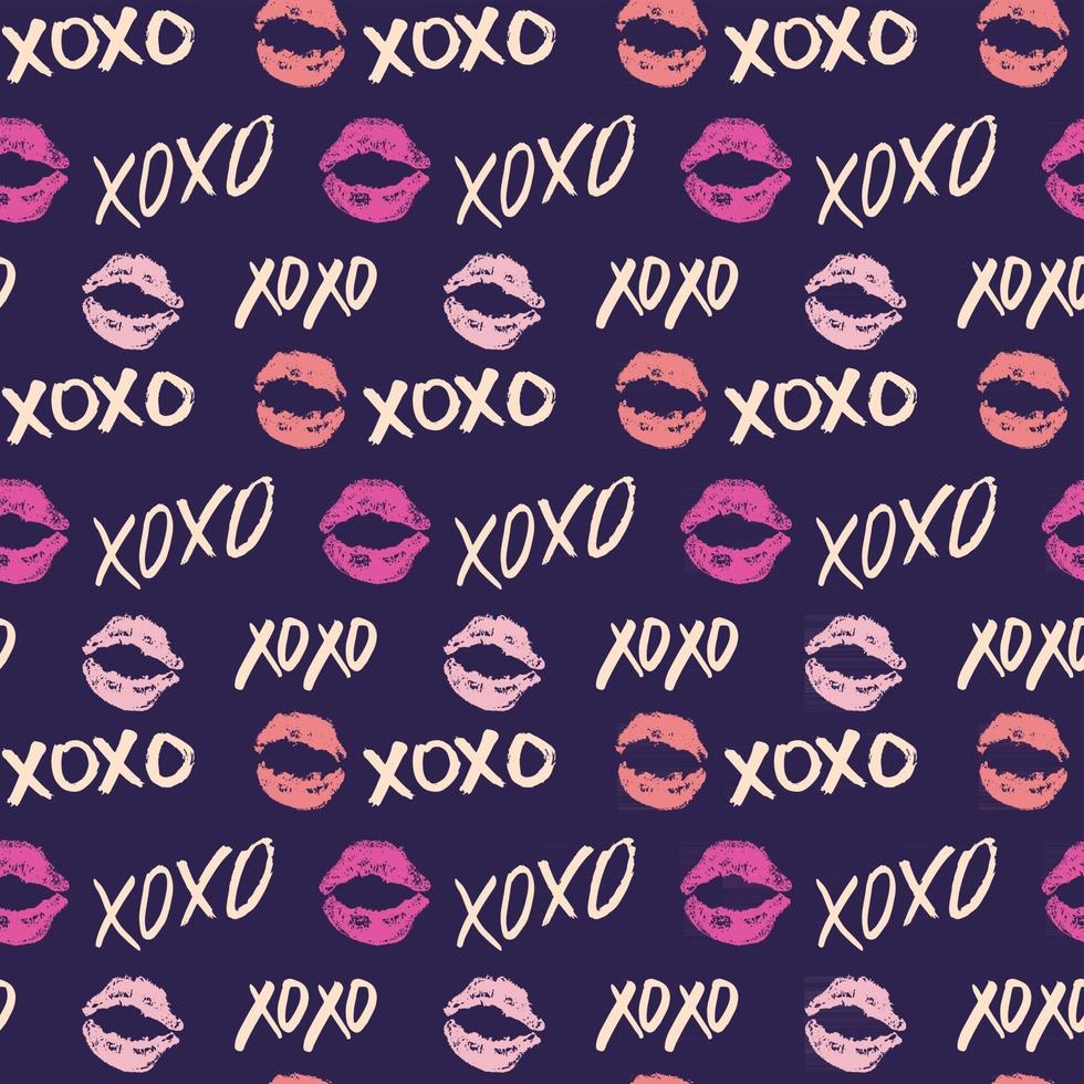 Xoxo cepillo letras signos de patrones sin fisuras, frase caligráfica de abrazos y besos de grunge, abreviatura de jerga de Internet símbolos xoxo, ilustración vectorial aislado sobre fondo blanco vector