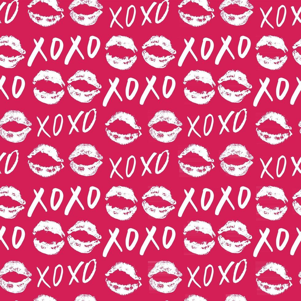 XOXO brush lettering signs seamless pattern, Grunge calligraphic hugs and kisses Phrase, Internet slang abbreviation XOXO symbols, vector illustration isolated on white background