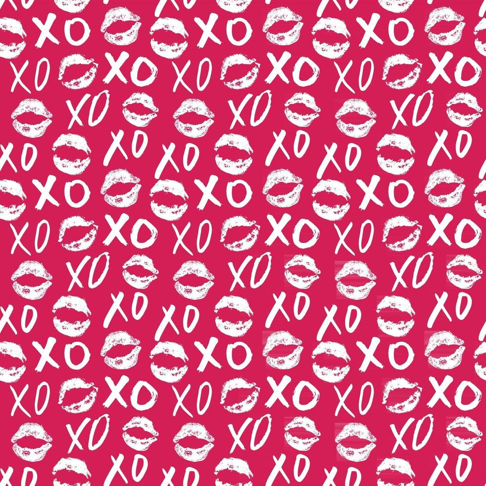 XOXO brush lettering signs seamless pattern, Grunge calligraphic hugs and kisses Phrase, Internet slang abbreviation XOXO symbols, vector illustration isolated on white background