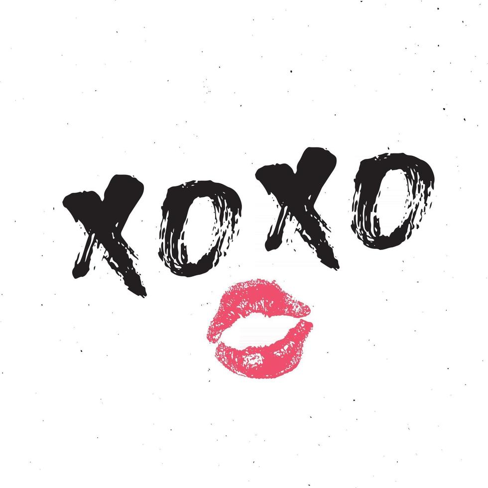 XOXO brush lettering sign, Grunge calligraphic hugs and kisses Phrase, Internet slang abbreviation XOXO symbols, vector illustration