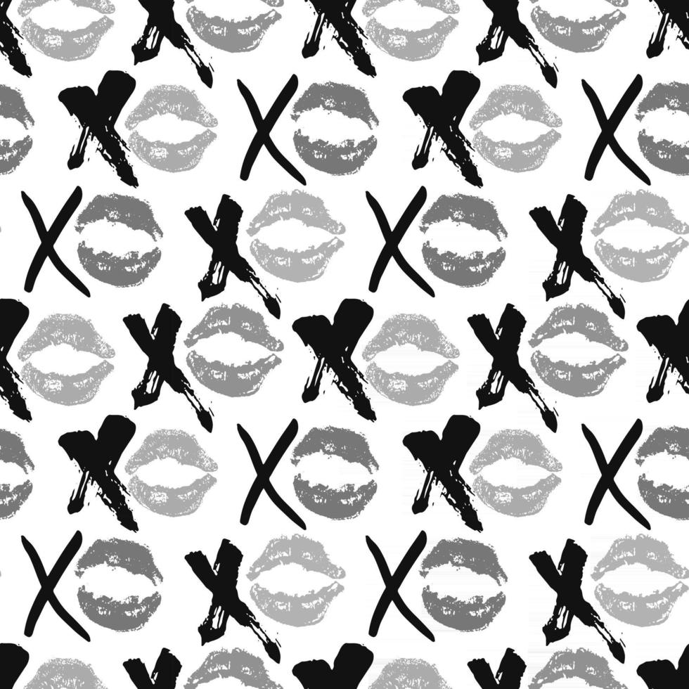 XOXO brush lettering signs seamless pattern, Grunge calligraphic hugs and kisses Phrase, Internet slang abbreviation XOXO symbols, vector illustration isolated on white background