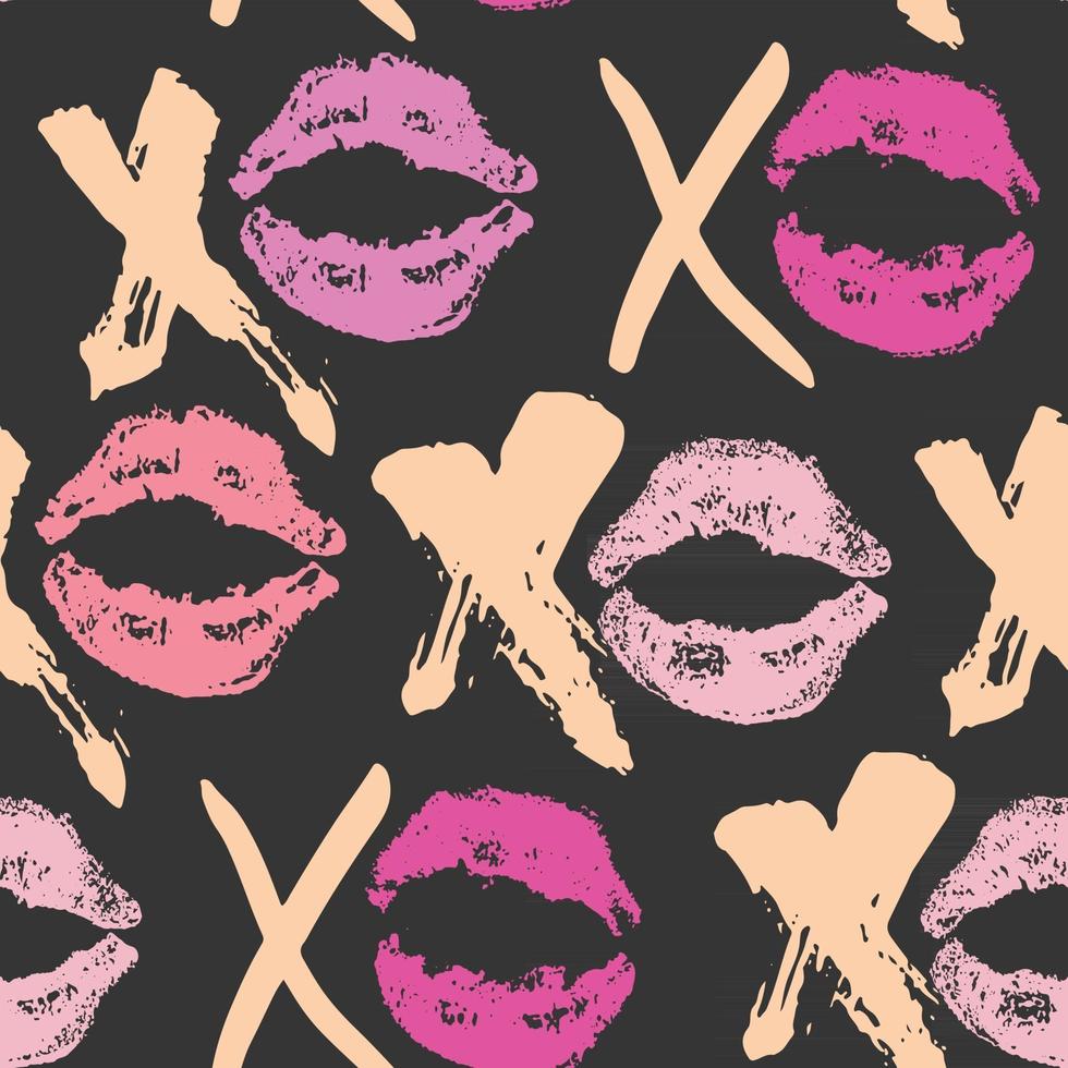 XOXO brush lettering signs seamless pattern, Grunge calligraphic hugs and kisses Phrase, Internet slang abbreviation XOXO symbols, vector illustration isolated on white background