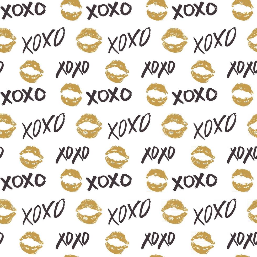 XOXO brush lettering signs seamless pattern, Grunge calligraphic hugs and kisses Phrase, Internet slang abbreviation XOXO symbols, vector illustration isolated on white background