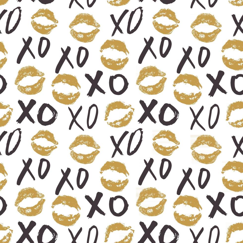 XOXO brush lettering signs seamless pattern, Grunge calligraphic hugs and kisses Phrase, Internet slang abbreviation XOXO symbols, vector illustration isolated on white background