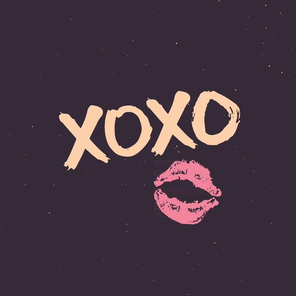 XOXO brush lettering sign, Grunge calligraphic hugs and kisses Phrase, Internet slang abbreviation XOXO symbols, vector illustration