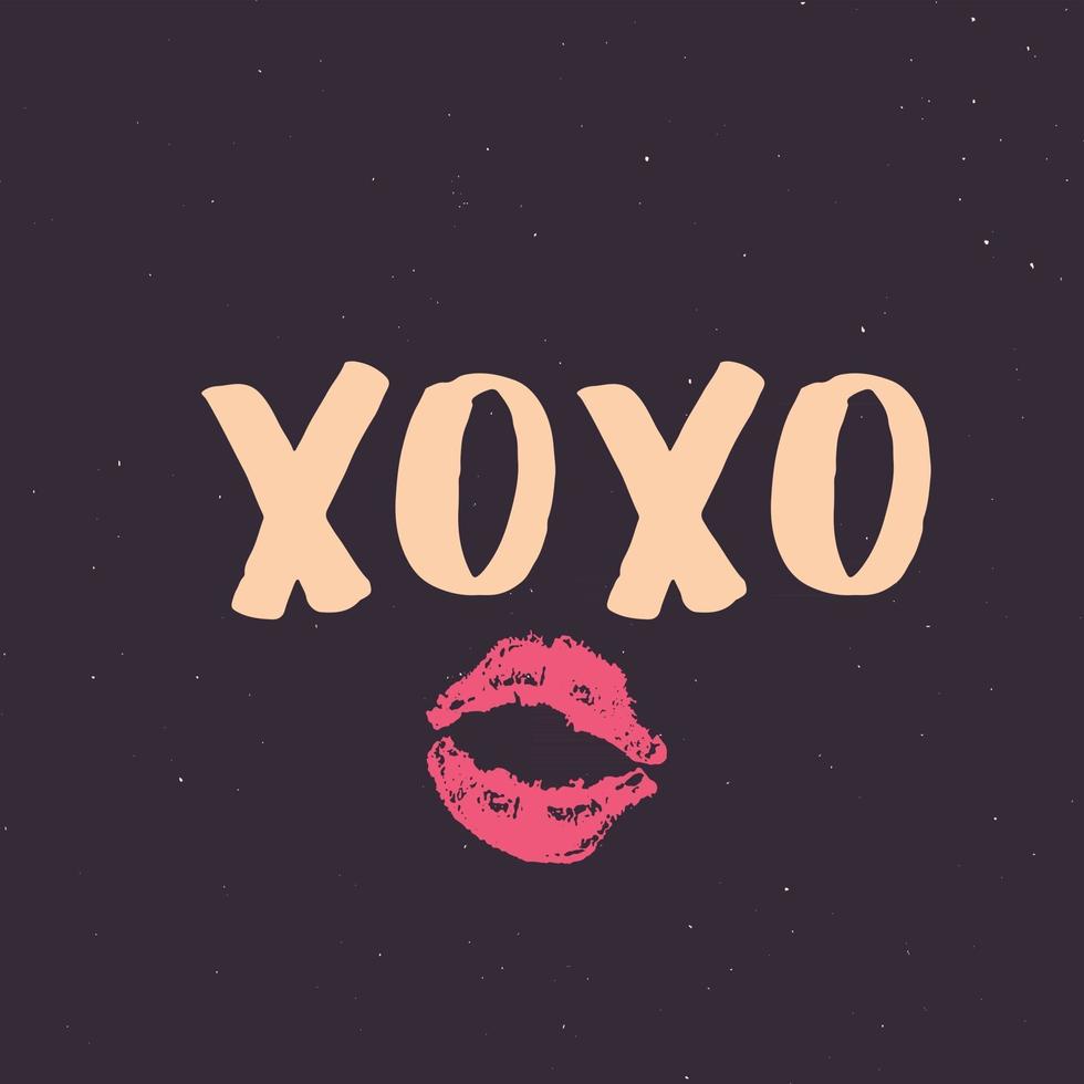 XOXO brush lettering sign, Grunge calligraphic hugs and kisses Phrase, Internet slang abbreviation XOXO symbols, vector illustration