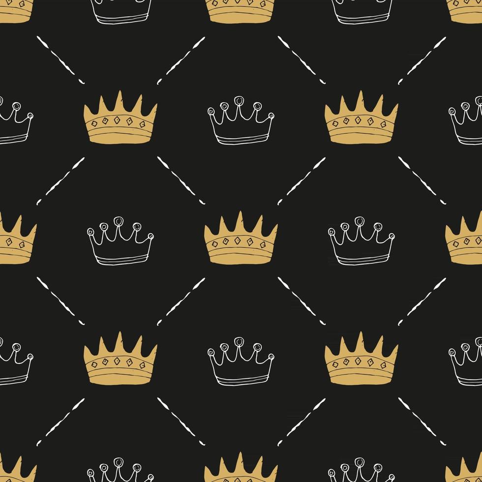 Crown Seamless Pattern, hand drawn royal doodles background, Vector Illustration