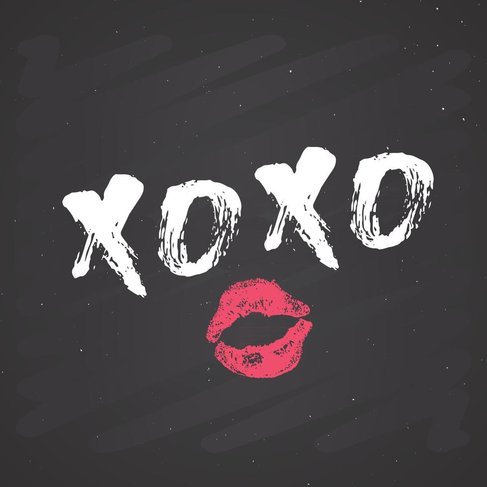 XOXO brush lettering sign, Grunge calligraphic hugs and kisses Phrase, Internet slang abbreviation XOXO symbols, vector illustration