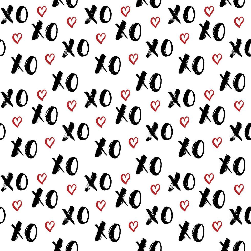 XOXO brush lettering signs seamless pattern, Grunge calligraphic hugs and kisses Phrase, Internet slang abbreviation XOXO symbols, vector illustration isolated on white background