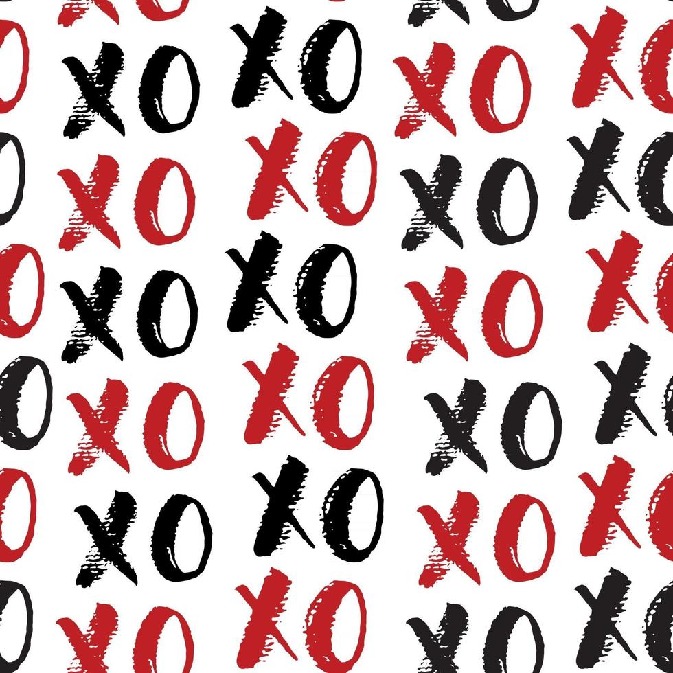 XOXO brush lettering signs seamless pattern, Grunge calligraphic hugs and kisses Phrase, Internet slang abbreviation XOXO symbols, vector illustration isolated on white background