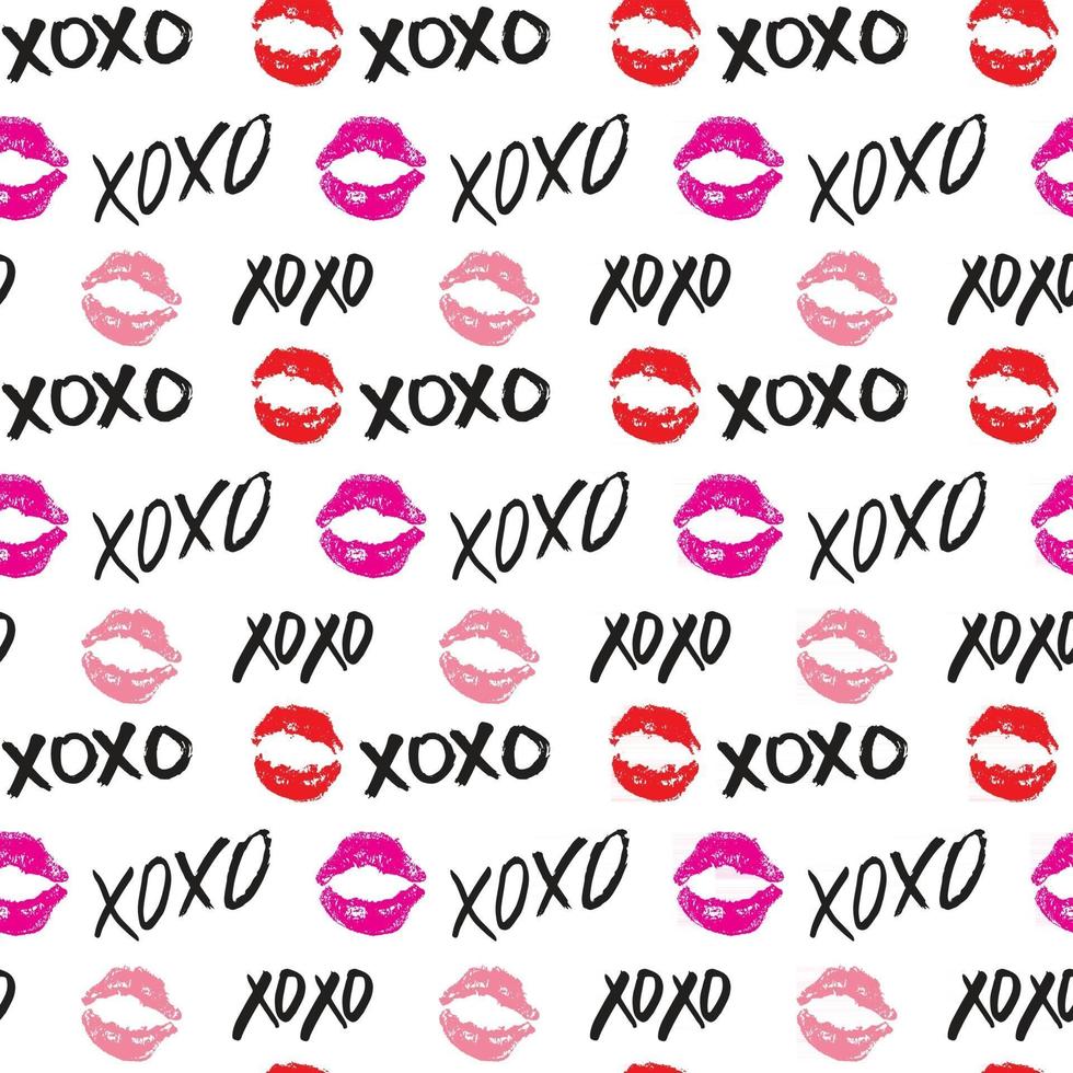 XOXO brush lettering signs seamless pattern, Grunge calligraphic hugs and kisses Phrase, Internet slang abbreviation XOXO symbols, vector illustration isolated on white background
