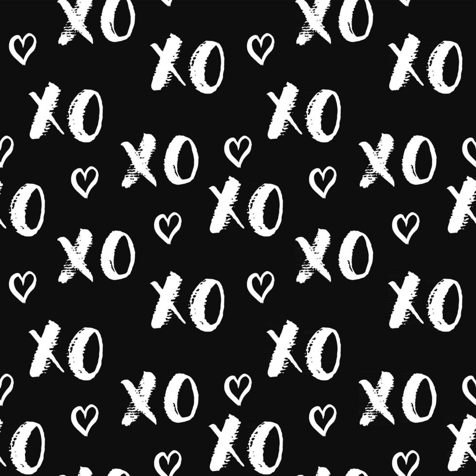 XOXO brush lettering signs seamless pattern, Grunge calligraphic hugs and kisses Phrase, Internet slang abbreviation XOXO symbols, vector illustration isolated on white background