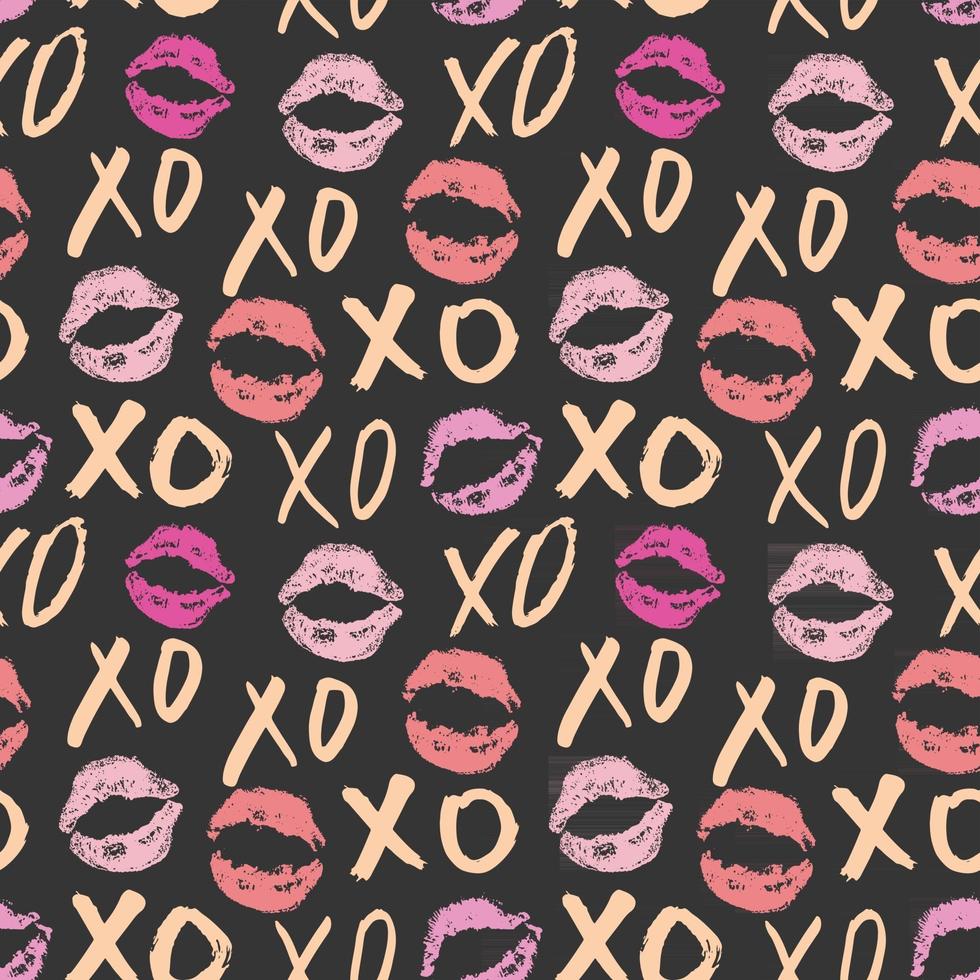 XOXO brush lettering signs seamless pattern, Grunge calligraphic hugs and kisses Phrase, Internet slang abbreviation XOXO symbols, vector illustration isolated on white background