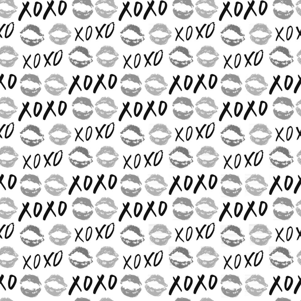 Xoxo cepillo letras signos de patrones sin fisuras, frase caligráfica de abrazos y besos de grunge, abreviatura de jerga de Internet símbolos xoxo, ilustración vectorial aislado sobre fondo blanco vector