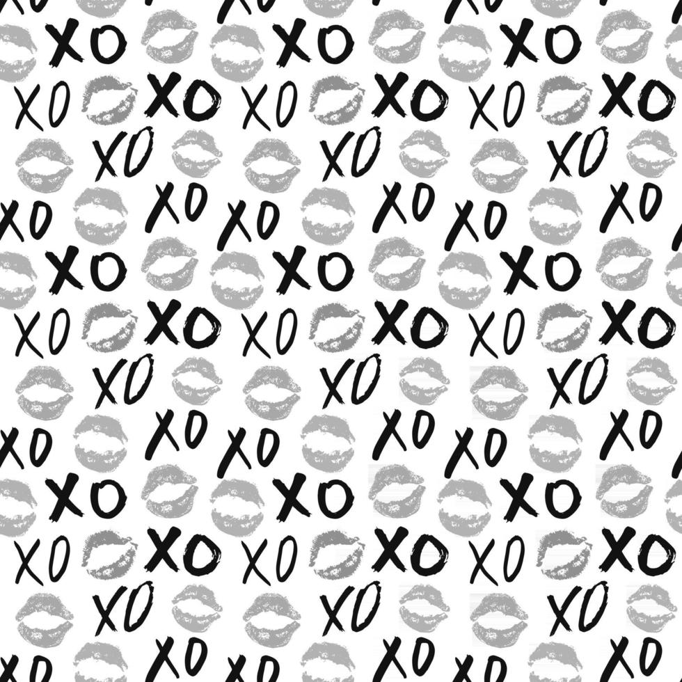 XOXO brush lettering signs seamless pattern, Grunge calligraphic hugs and kisses Phrase, Internet slang abbreviation XOXO symbols, vector illustration isolated on white background