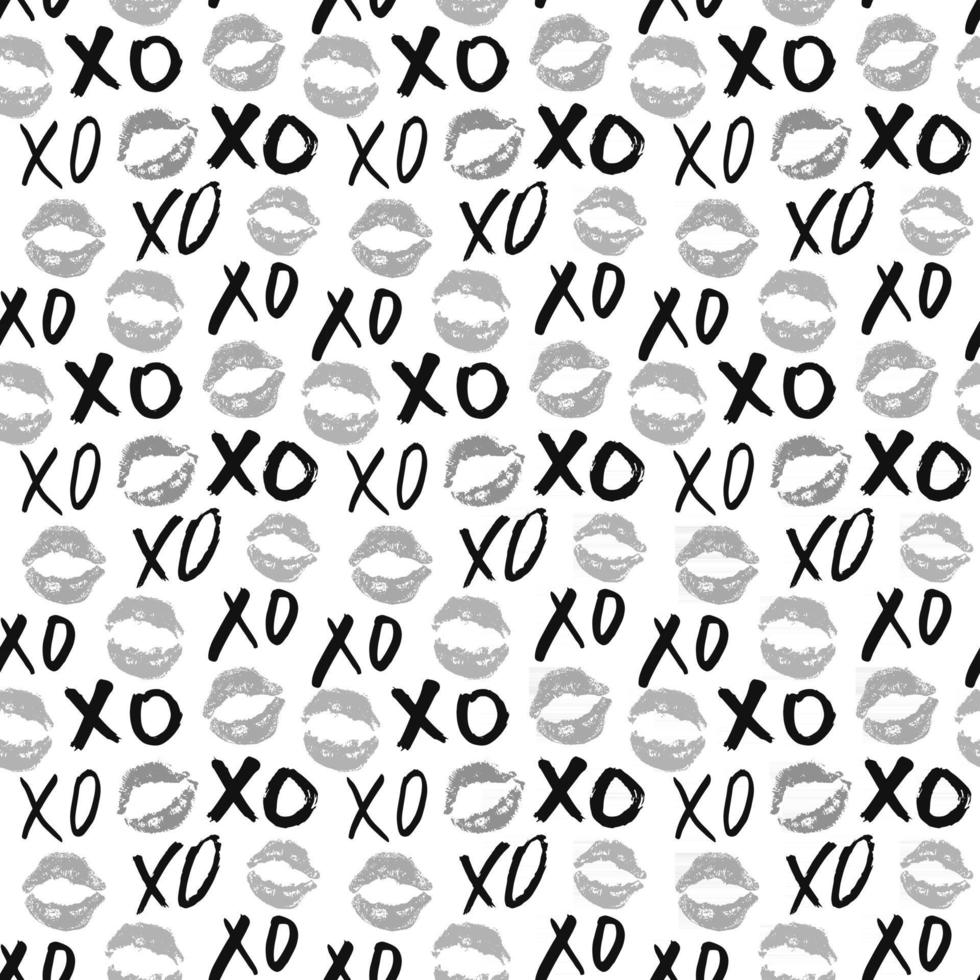 Xoxo cepillo letras signos de patrones sin fisuras, frase caligráfica de abrazos y besos de grunge, abreviatura de jerga de Internet símbolos xoxo, ilustración vectorial aislado sobre fondo blanco vector