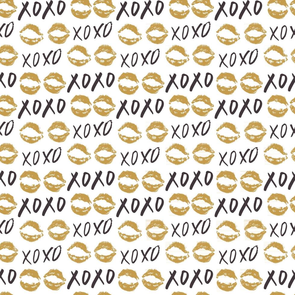 XOXO brush lettering signs seamless pattern, Grunge calligraphic hugs and kisses Phrase, Internet slang abbreviation XOXO symbols, vector illustration isolated on white background