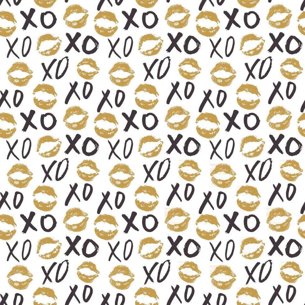 XOXO brush lettering signs seamless pattern, Grunge calligraphic hugs and kisses Phrase, Internet slang abbreviation XOXO symbols, vector illustration isolated on white background